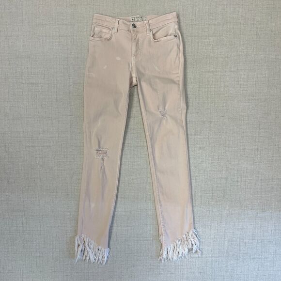 We The Free People Great Heights Frayed Skinny Jean Womens 24 Pink Stretch *READ - Picture 4 of 12